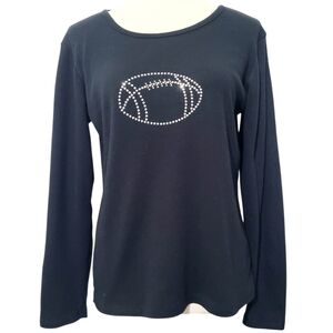 Allison Lane Black Rhinestone Bling Football Long Sleeve Top Women’s Size Medium
